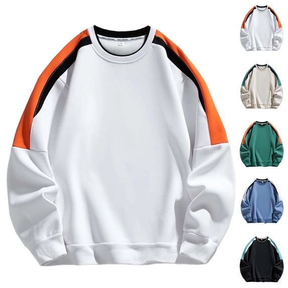 Chiccall Mens Cotton Fleece Sweatshirts Plus Size Crew Neck Raglan Long Sleeve Sweat Shirts Casual Comfy Athletic Colorblock Sweatshirts