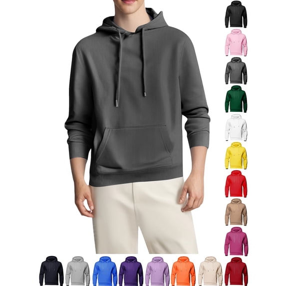 Yyuenw Hoodies for Men Long Sleeve Fleece Solid Pullover Casual Athletic Drawstring Hooded Sweatshirts with Pocket Dark Gray 2XL