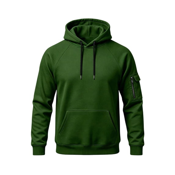 Chiccall Mens Fleece Hoodie Cargo Drawstring Long Sleeve Hooded Sweatshirts Casual Athletic Fashion Pullover with Zipper Pockets