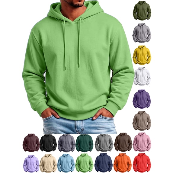Yyuenw Hoodies for Men Fleece Lined Warm Pullover Long Sleeve Sweatshirts Casual Drawstring Hooded Solid Soft Comfy Fall Winter Sweatshirts Mint Green 3XL