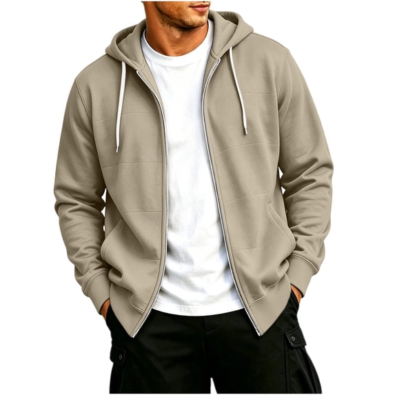 Chiccall Mens Fleece Jacket with Pockets Full Zip Long Sleeve Drawstring Hooded Sweatshirts Fashion Casual Athletic Solid Jacket