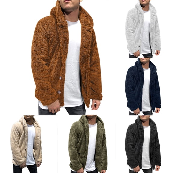 Chiccall Mens Fleece Jacket,Button Down Long Sleeve Solid Casual Hooded Jacket,Soft Comfy,Lightweight yet Warm