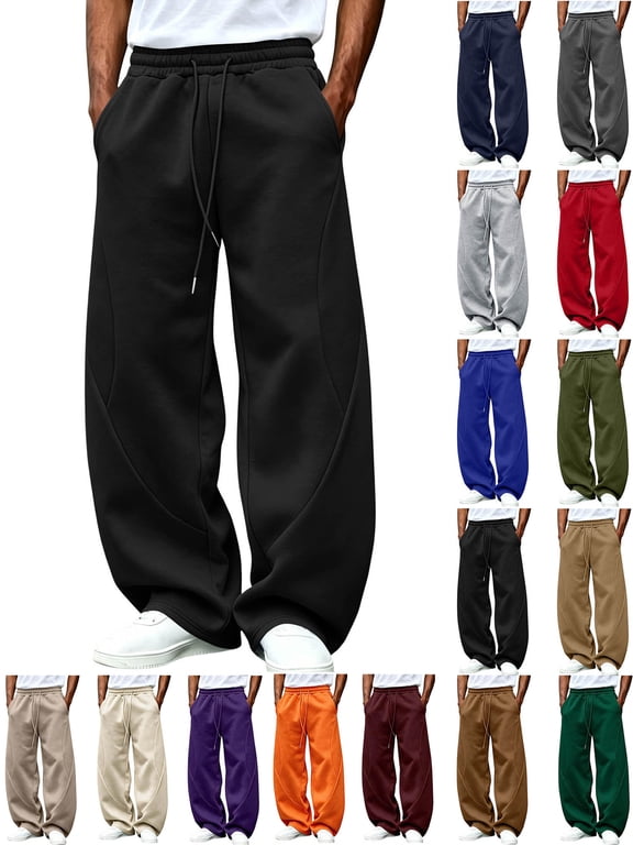 Mens Fleece Sweatpants Super Loose Fit Elastic Waist Wide Leg Open Bottom Casual Fashion Baggy Pants with Pockets Black L
