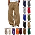 thumbnail image 1 of Chiccall Mens Fleece Sweatpants Super Loose Fit Elastic Waist Wide Leg Open Bottom Casual Fashion Baggy Pants with Pockets Khaki 2XL, 1 of 7