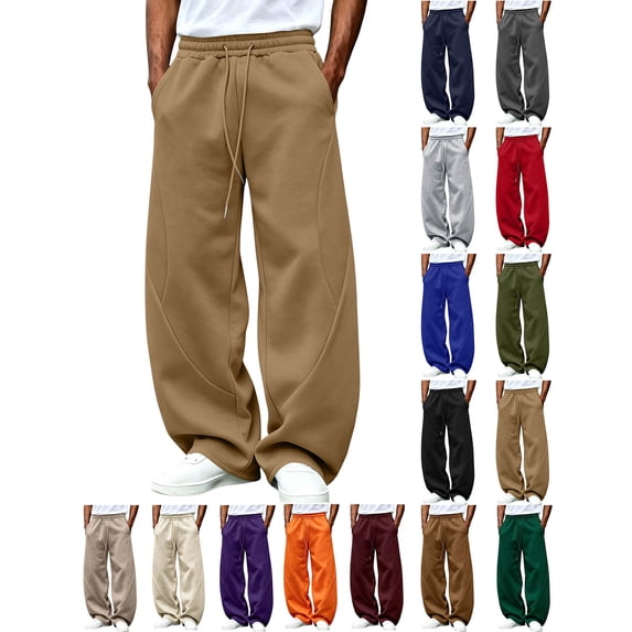 Chiccall Mens Fleece Sweatpants Super Loose Fit Elastic Waist Wide Leg Open Bottom Casual Fashion Baggy Pants with Pockets Khaki 2XL