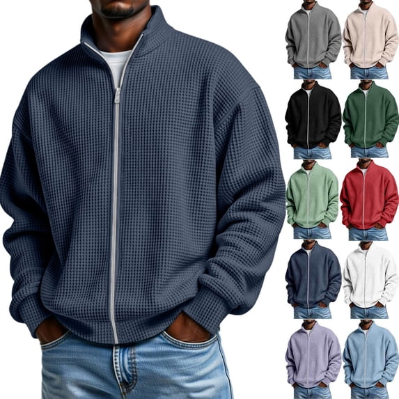 Dvprdro Mens Full Zip Sweatshirt Stand Collar Long Sleeve Casual Jacket Fashion Loose Fit Sweatshirts with Pocket