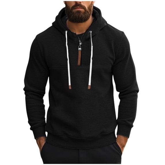 Chiccall Mens Hoodie with Pocket Drawstring Quarter Zip Long Sleeve Hooded Sweatshirts Casual Athletic Pullover Sweatshirts