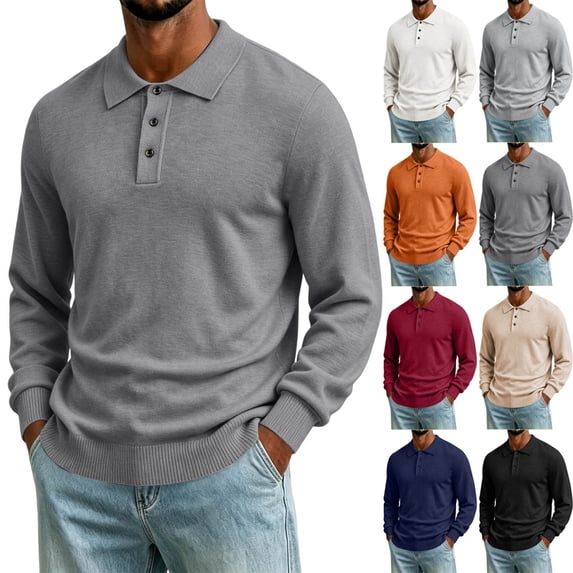 Yyuenw Mens Knit Sweater Quarter Button Long Sleeve Casual Pullover Sweaters Fashion Business Solid Sweaters