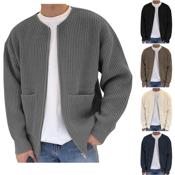 Chiccall Mens Plus Size Sweater Crewneck Zip-up Long Sleeve Jacket Fashion Casual Athletic Sweater with 2 Pockets
