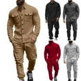 thumbnail image 1 of Dvprdro Mens Tracksuit 2 Piece Fleece Sets Button Down Long Sleeve Sweatshirts Elastic Waist Drawstring Sweatpants Cargo Casual Loose Fit Athletic Outfits with Multi Pockets, 1 of 7