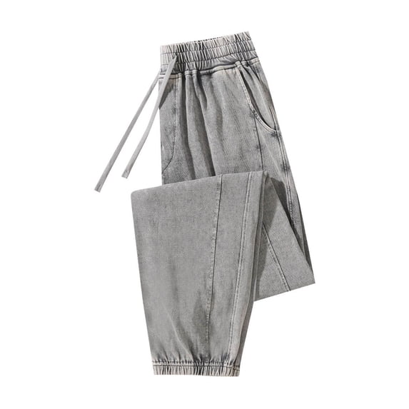 Dvprdro Mens Washed Cotton Sweatpants Closed Bottom Elastic Waist Casual Baggy Pants Drawstring Fashion Joggers with Pockets