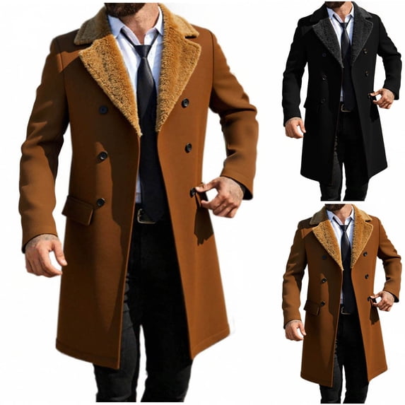Chiccall Mens Wool Blend Overcoat Double Breasted Fleece Notched Lapel Long Warm Casual Coat with Pockets