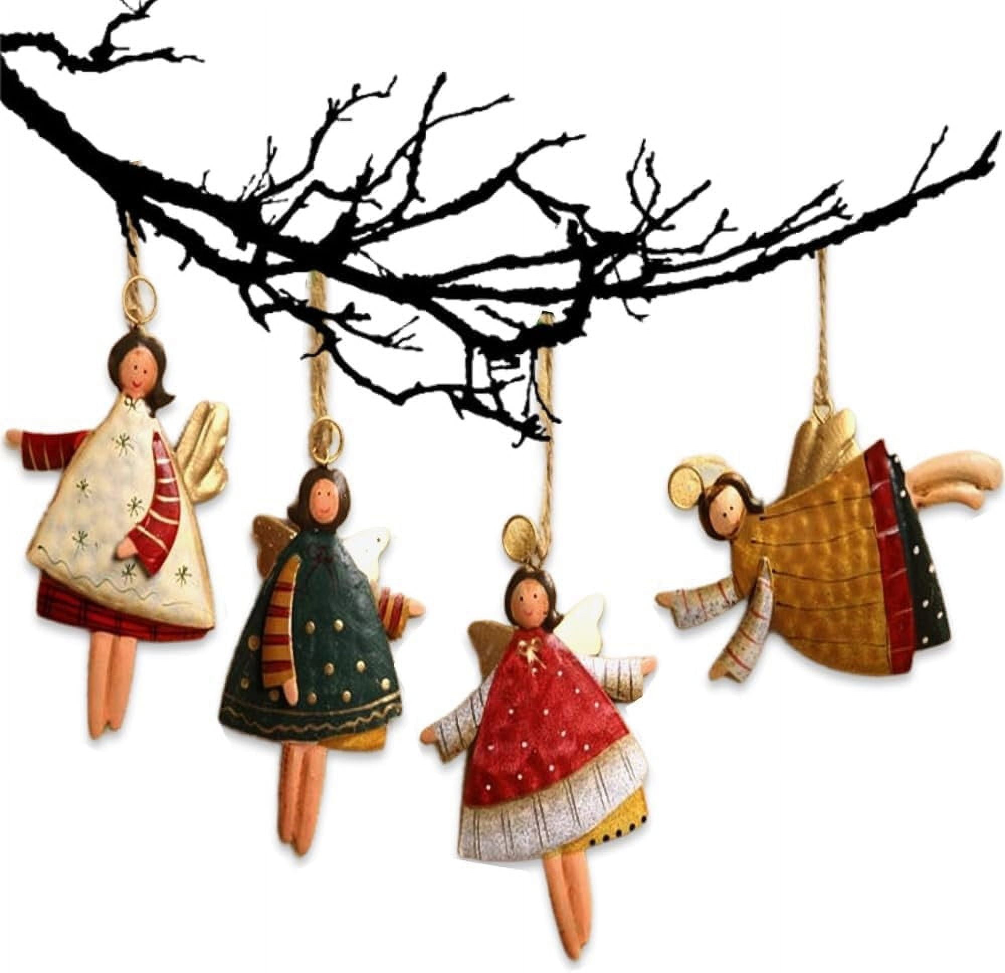 Retro Iron and Wood Christmas Angel Ornament Set