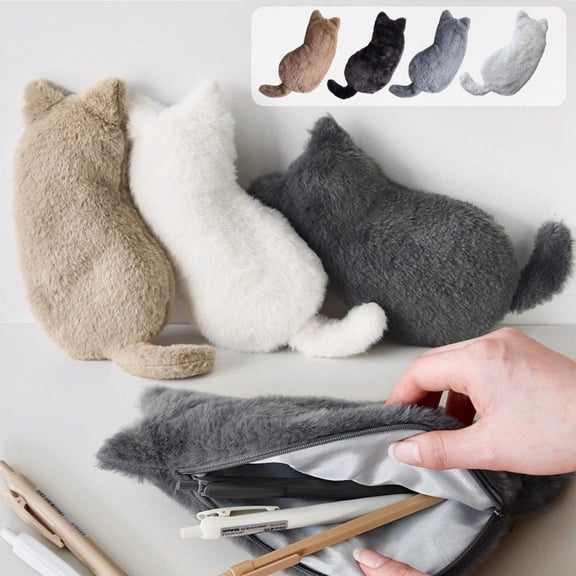 Yyuenw Multifunctional Cat Storage Bags Cute Plush Cat Pencil Case & Cosmetic Bag for Office & Home, Gift for Women