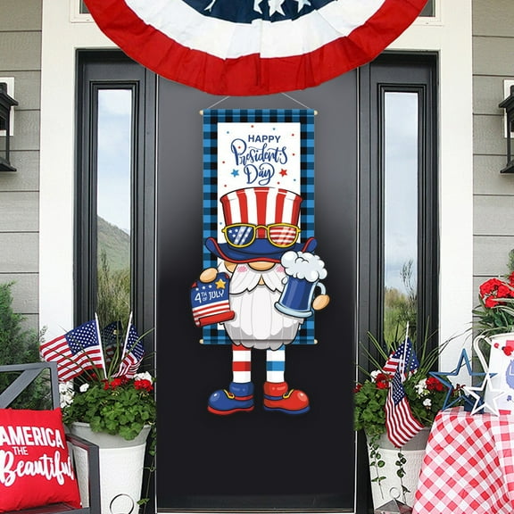 Clearance Under $5!Yyuenw Patriotic Wreath Independence Day Decoration Hanging Fabric Creatives Gnome Scene Setting Decoration Door Hanging 4Th of July Wreaths for Front Door