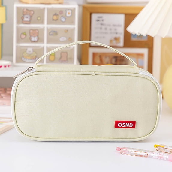 Yyuenw Portable Pencil Case, Double-Layer Large Capacity Pencil Case, Canvas Colorful Stationery Organizer with Portable Handle