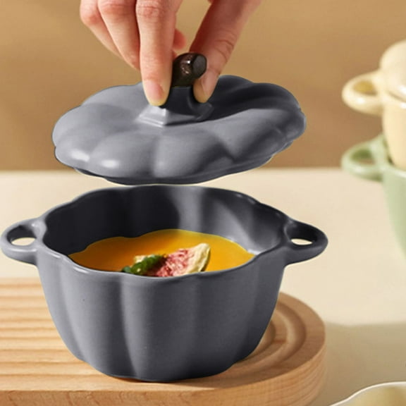 Yyuenw Pumpkin Bowls Ceramic Pumpkin Dish 10 oz Casserole Cookware Serving Pot Pumpkin Safe Oven Pot with Lid and Handle for Fall Halloween Thanksgiving Autumn Cooking Baking Dessert