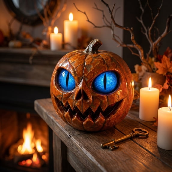 Yyuenw Resin Pumpkin Halloween Decoration, Hand-Painted Tabletop Figurine Ornament, Fall Harvest Home Decor for Shelf Mantel Desk, Holiday Gift