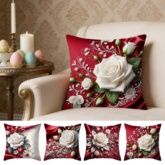 Yyuenw Rose-Print Pillow Cover, 17.7 x 17.7-inch Square Decorative Cushion Cover Suitable for Hotel and Home Use, Home Decor