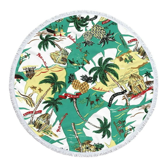 Yyuenw Round Beach Towel Oversized Blanket Palm Leaves Tropical Style Flamingo Print Microfiber Large Round Towel Picnic Mat Super Water Absorbent Towel 59 Inches Diameter