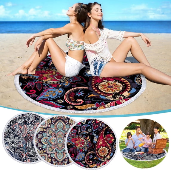 Yyuenw Round Printed Microfiber Beach Towel Super Colorful Bath Towel Sandproof Beach Blanket Beach Mat Multi-Purpose Towel For Travel Swimming Pool