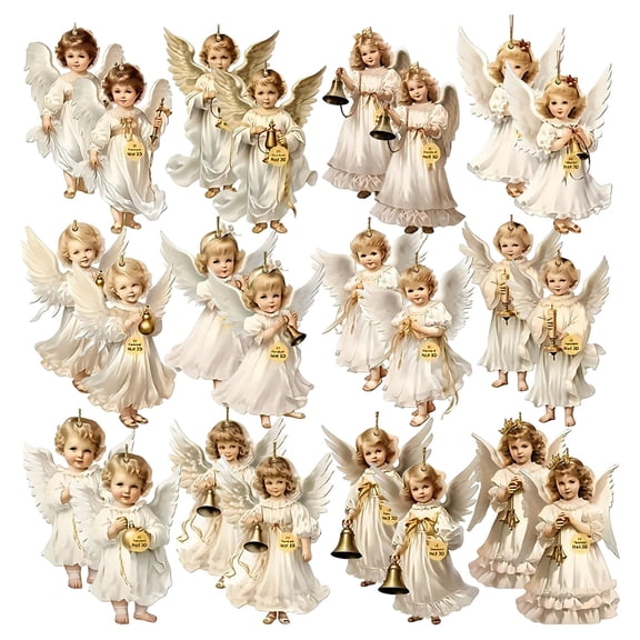 Yyuenw Set of 24 Vintage Angel Ornaments for Christmas Tree Decoration, Hanging Angel Figurines with Gold Accents, Holiday Decor for Home, Office, Party, and Gift Giving