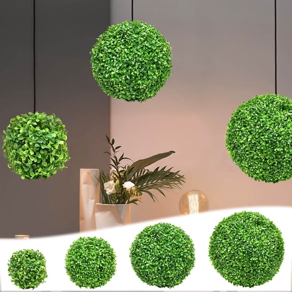Yyuenw Simulation Greenery Ball Lifelike Faux Plant Grass Decoration,Outdoor Greenery Decor for Porch,Doorway & Home -Low Maintenance UV Resistant,Round Wicker Planter