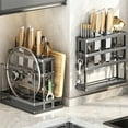 thumbnail image 1 of Yyuenw Stainless Steel Knife Holder and Storage Rack Multi-Functional Kitchen Utensil Organizer Features Hooks and Drain Tray Perfect for Kitchen Countertop, 1 of 6