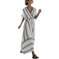 thumbnail image 1 of Yyuenw Summer Dresses for Women 2026 V-Neck Half Sleeve Loose Flowing Beach Sundress Simplicity Striped High-Waist Wrap Vacation Maxi Dress, 1 of 6