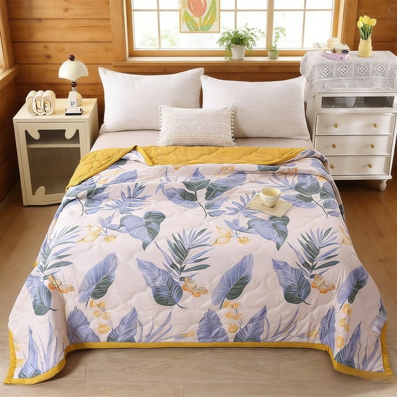 Yyuenw Summer Quilt, 59x39-inch Floral-Print Air-Conditioning Quilt, Vibrant Colors, Stylish & Versatile, Perfect for Home Decor and Housewarming Gift