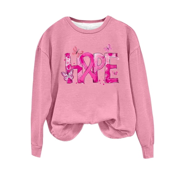 Yyuenw Sweatshirt for Women Breast Cancer Awareness HOPE Lettering Ribbon Long Sleeve Crew Neck Tops