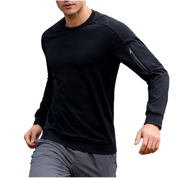 Chiccall Sweatshirts for Men Long Sleeve Crew Neck Athletic Pullover Solid Casual Workout Shirts with Zipper Pocket