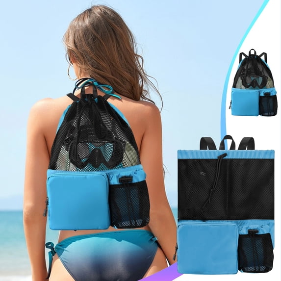 Yyuenw Swimming Bag, Mesh Drawstring Backpack With Wet Bag, Beach Backpack,Ideal for Gym, Exercise and Equipment Bag
