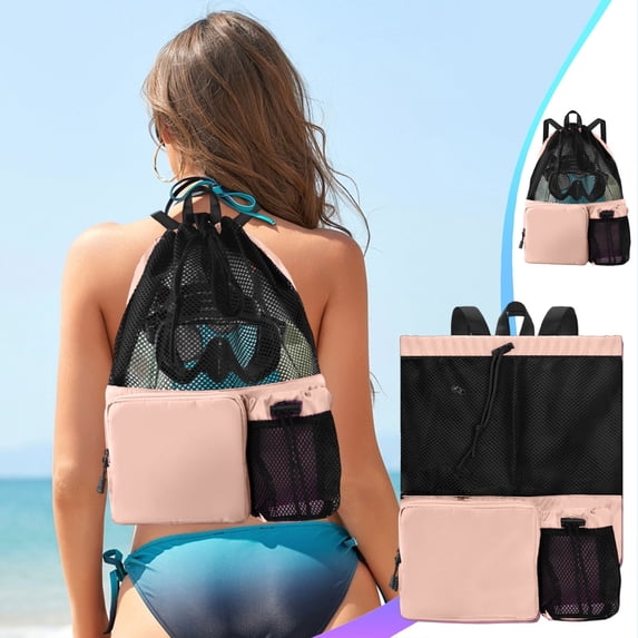 Yyuenw Swimming Bag, Mesh Drawstring Backpack With Wet Bag, Beach Backpack,Ideal for Gym, Exercise and Equipment Bag