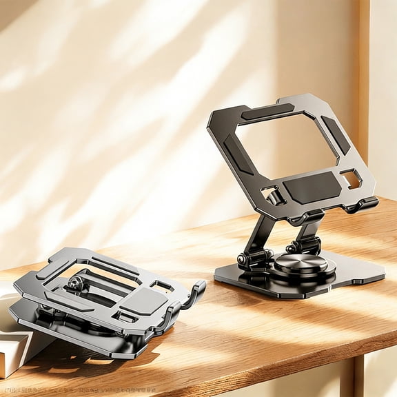 Yyuenw Tablet Stand Metal Foldable Tablet Stand 360° Angle Adjustment Wide Panel Compatible with Phone and Tablet, Black/ Silver