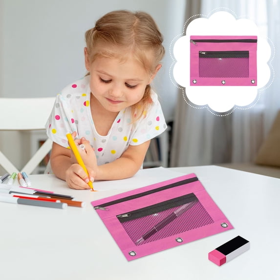 Yyuenw Three-Ring Dual-Zipper Pencil Case, Transparent PVC File Pencil Pouch, Clear View Pen Bag, Multi-Functional Pencil Bag, Document-Style Pencil Box