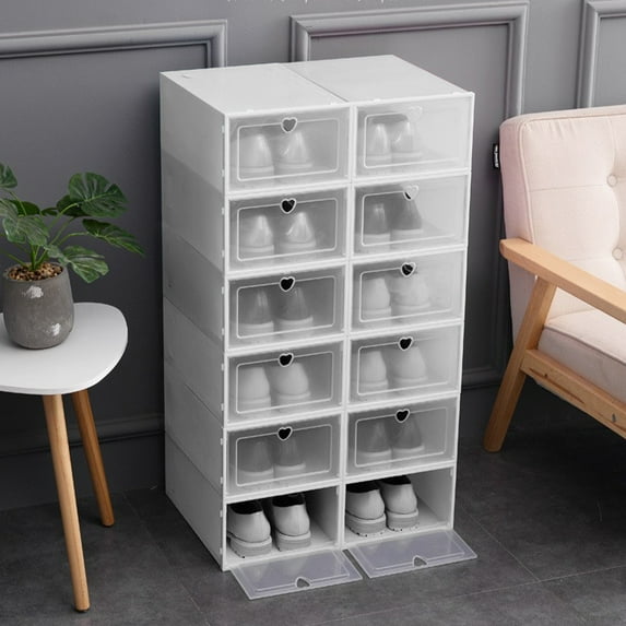 Yyuenw Transparent shoe box,stackable shoe rack,large size with heart hole Transparent Plastic Shoe Box Organizer Large Peach Shoe Box,Household Shoe Box Thick Storage Boxes