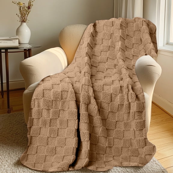 Clearance Under $5!Yyuenw Ultra Soft Fleece Blanket 3D Checkered Lightweight Bed Blanket All Season Use Throw Blanket for Sofa Bedroom Living Room
