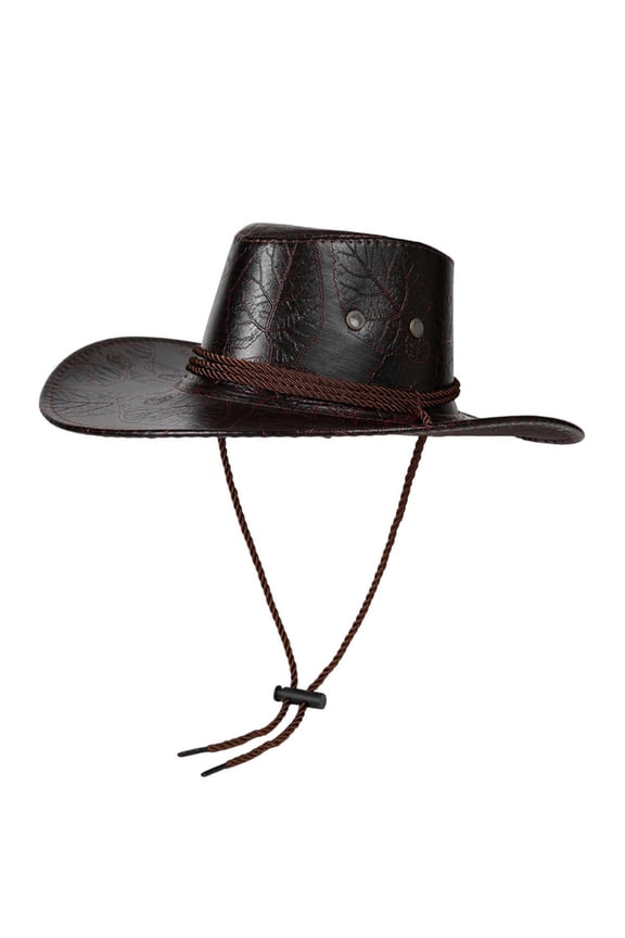 Unisex Vintage Faux Leather Cowboy Hat, Bull Head Decor Western Wide Brim Cap, Water-Resistant Durable Sun Cap for Parties Festivals