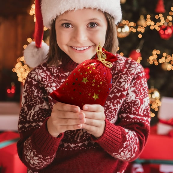 Yyuenw Velvet Christmas Gift Bags with Drawstring, 3.94x5.51 Inch Christmas Bags for Gifts, Candy, Gold Foil Star and Moon Patterns Gift Bags Xmas Tree Decoration Bags Holiday Party Favor Goodie Bags