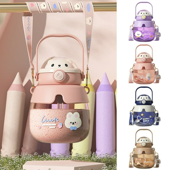 Yyuenw Water Bottle, Personalized Big Belly Cup Fashionable Cute Bear Water Cup Large Capacity Portable Plastic Mug Interesting Student Straw Cups