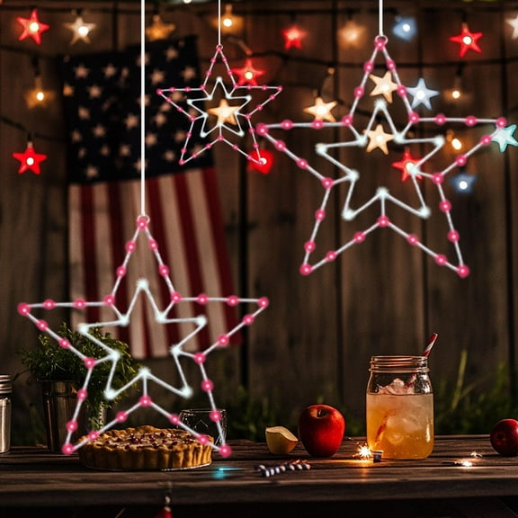 Clearance Under $5!Yyuenw Window Lights Christmas Window Star Lights with Timer Battery Operated, 4th of July Decorations