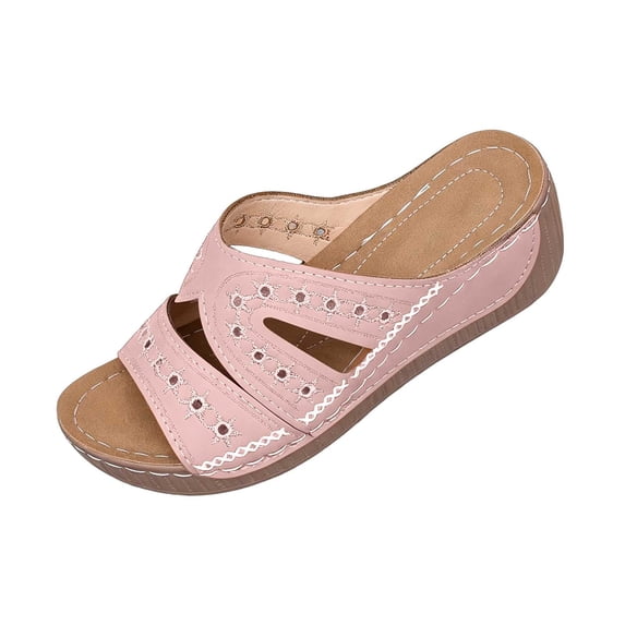 Yyuenw Women Crisscross Cutout Wedge Slide Sandals PU Open Toe Daily Casual Walking Shoes