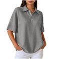 thumbnail image 1 of Yyuenw Women Lapel Collar Half Button Waffle Knit Drop Shoulder Short Sleeve Polo Solid Color Top for Casual Daily, 1 of 7