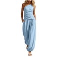thumbnail image 1 of Yyuenw Women One Shoulder Matching 2 Piece, One Shoulder Sleeveless Tank Top Drawstring Wide Leg Pants Summer Casual Vacation Athleisure Set, 1 of 6