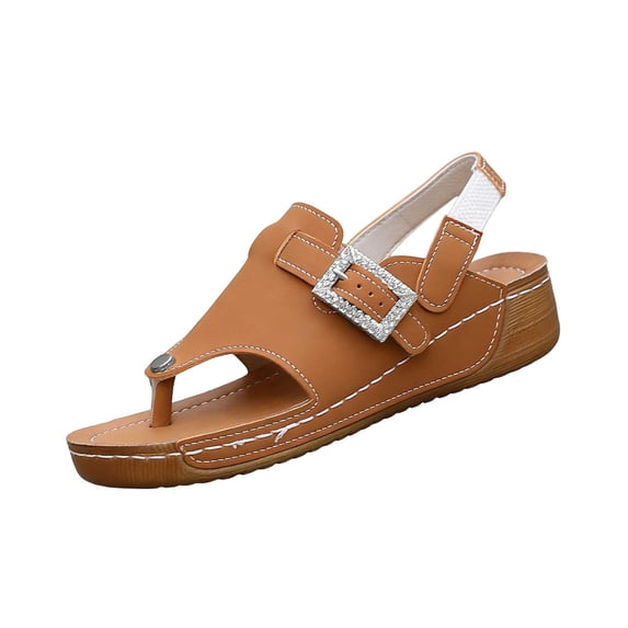 Yyuenw Women Open Toe Thong Wedge Slides PU Slip On Summer Outdoor Walking Sandals