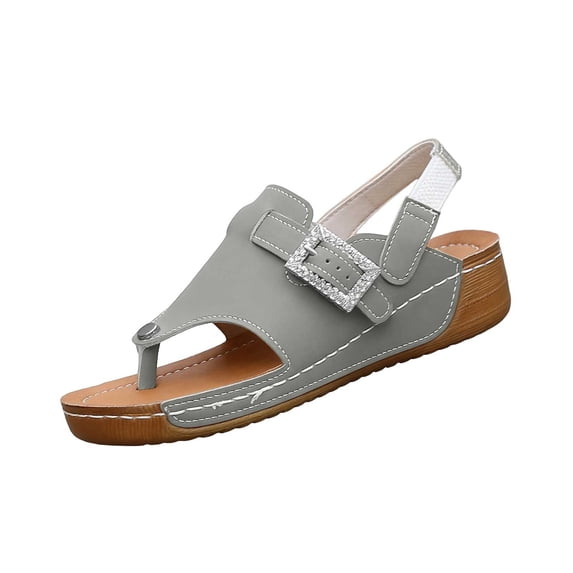 Yyuenw Women Open Toe Thong Wedge Slides PU Slip On Summer Outdoor Walking Sandals