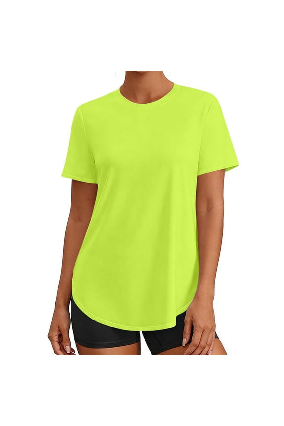 Women's Crew Neck Short Sleeve T-Shirt, Quick Dry Relaxed Athletic Tunic Top, Solid Color Casual Workout Everyday Tee