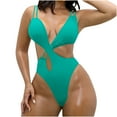 thumbnail image 1 of Yyuenw Women's Cutout One-Piece Swimsuit, Deep V Neck Monokini with Double Straps, High Leg Cheeky Bathing Suit, 1 of 6