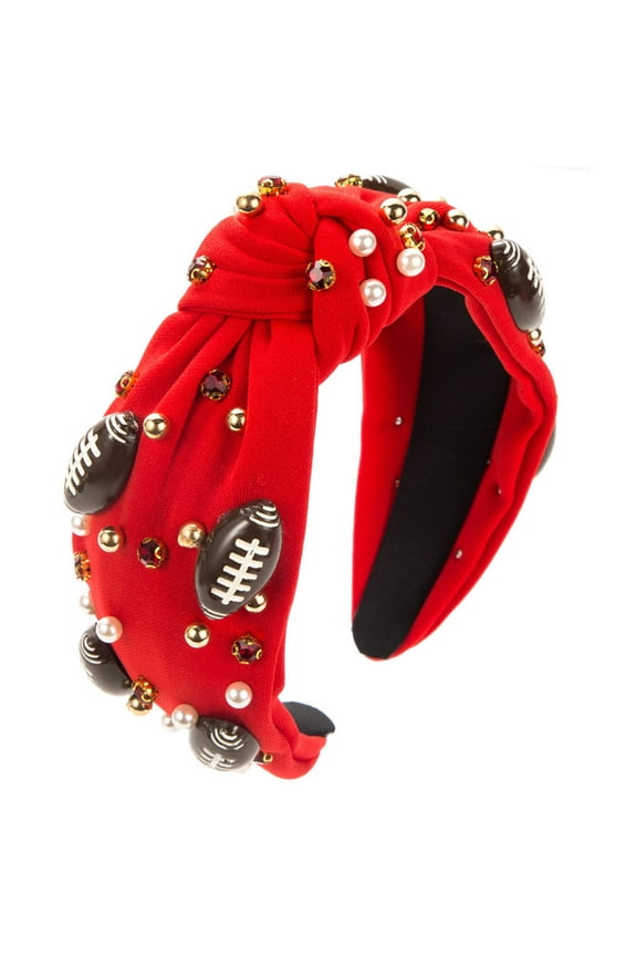 Hard Headband For Women And Girls, Knotted Pearl Wide Top Knot Turban Hair Bands Women'S Football With Elastic Sports Fitness Headbands For Women Athletic Red Under $15